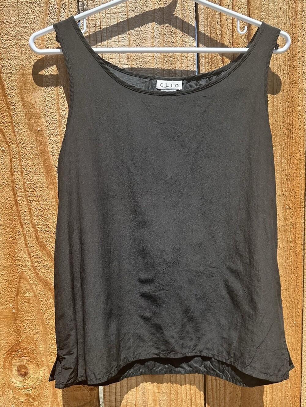 Clio Vintage Black Silk Tank Top Cropped Boxy 90’s  Minimalist Sz 6